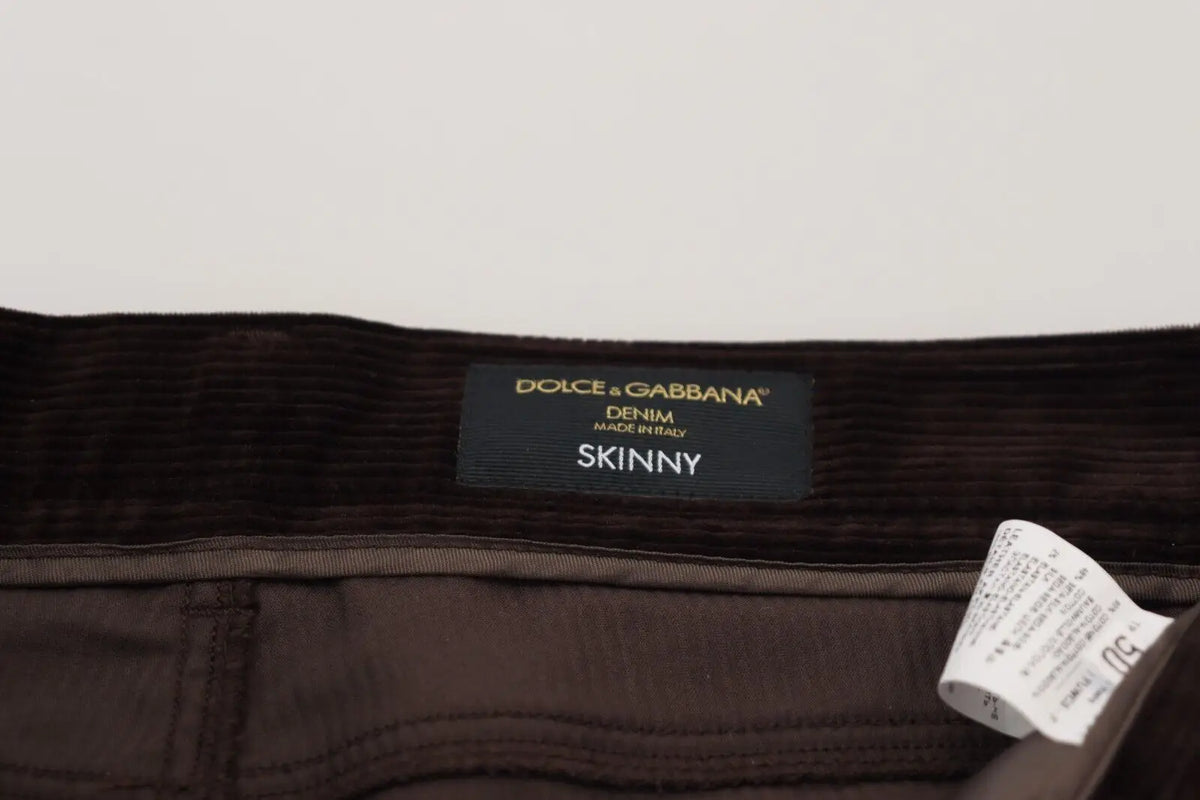Jeans skinny en velours côtelé marron foncé dolce & gabbana avec étiquette noire made in Italy pour homme