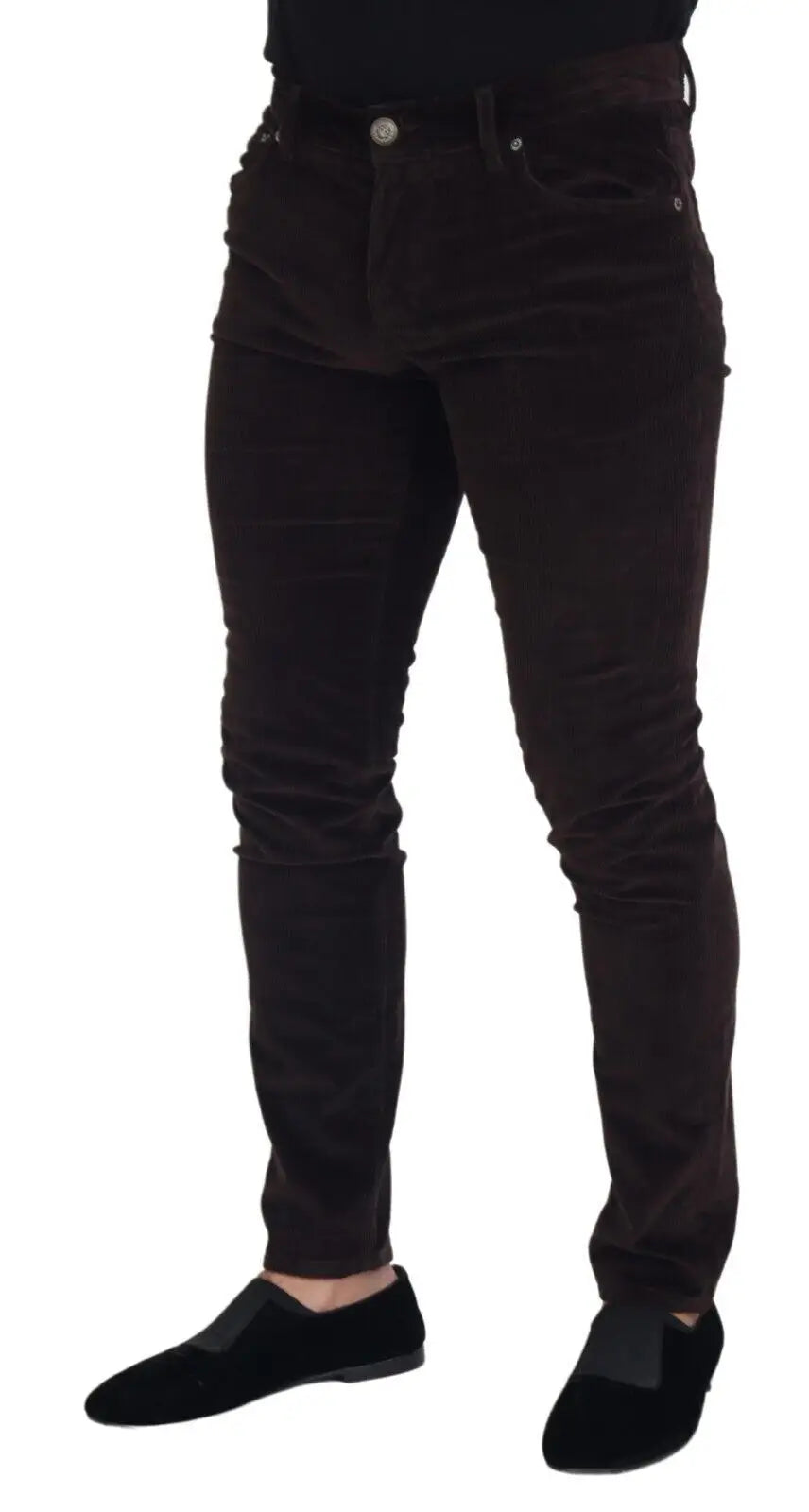 Jeans slim marron foncé en velours côtelé dolce gabbana pour homme avec rainures verticales subtiles