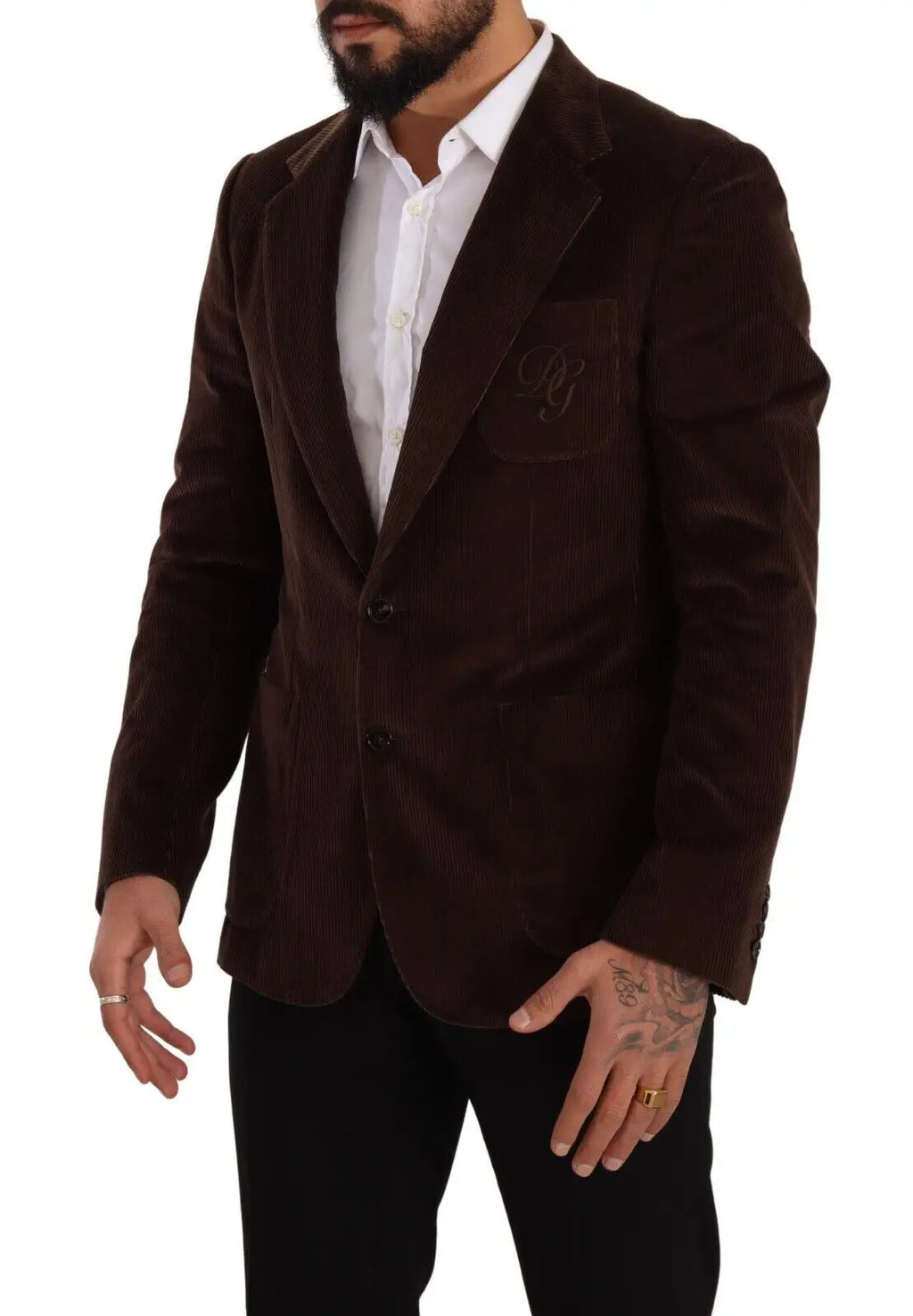 Blazer slim fit dolce & gabbana en velours côtelé marron avec logo brodé sur la poche poitrine