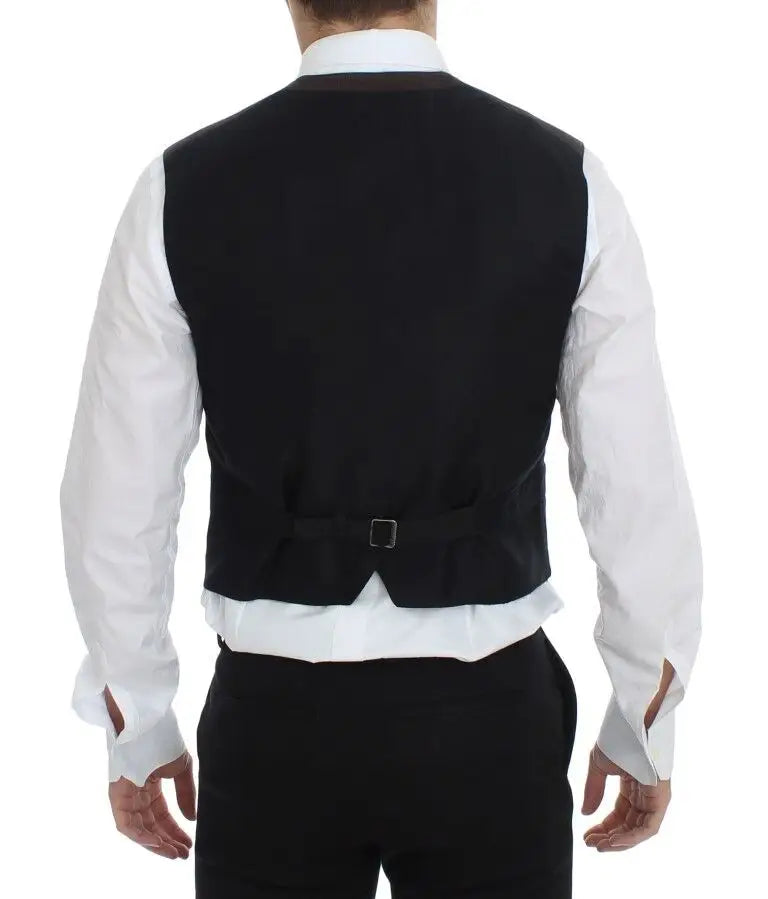 Noir dolce gabbana gilet en mélange de coton vu de dos avec boucle argentée unique