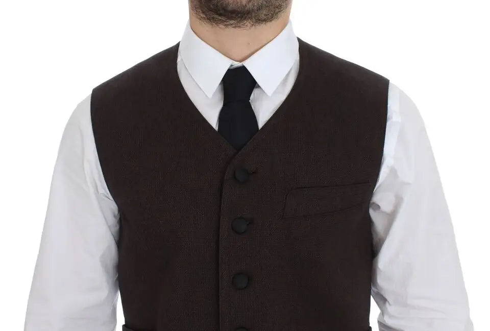 Dolce & Gabbana gilet marron en mélange de coton avec boutons noirs et poche poitrine en laine foncée