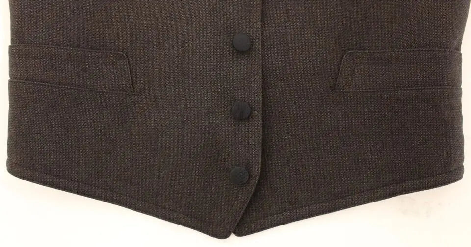 Dolce & gabbana gilet de costume marron en mélange de coton avec gilet en laine texturée gris foncé à trois boutons noirs