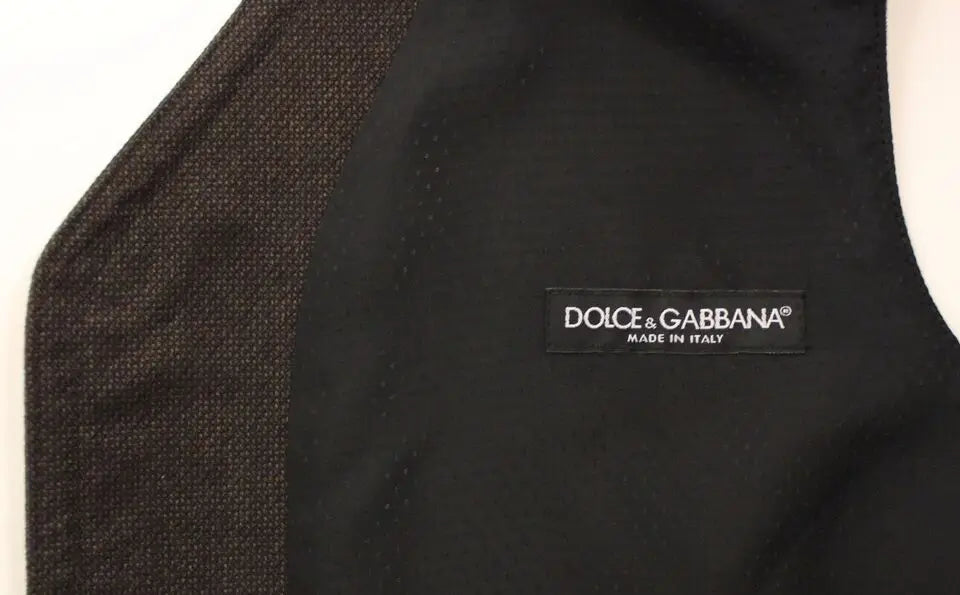 Dolce & gabbana brown cotton blend dress vest gilet with black and dark brown textured fabric panel