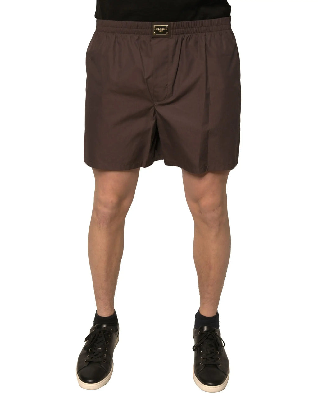 Short marron en mélange de coton dolce gabbana pour homme avec ceinture boucle dorée taille mi-haute