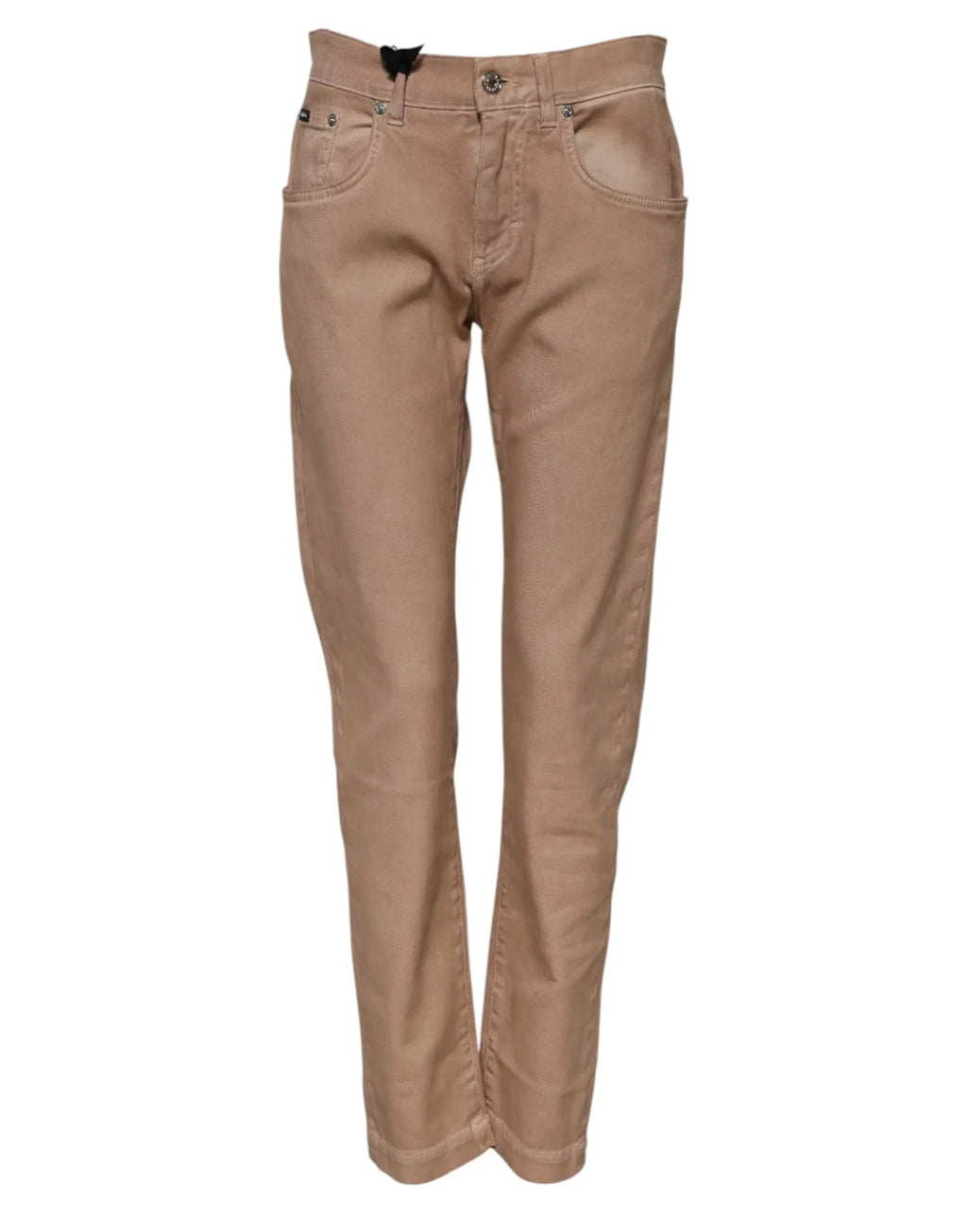 Pantalon en jean boyfriend en coton marron dolce & gabbana avec fermeture bouton noir et cinq poches beige