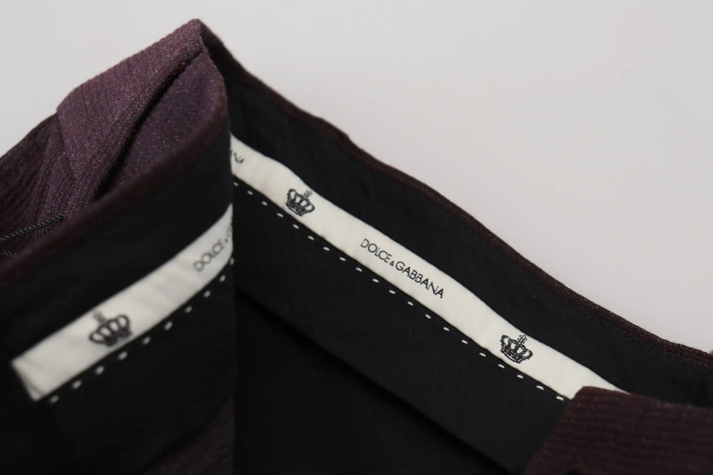 Pantalon chino en coton marron dolce & gabbana pour homme avec doublure intérieure violet foncé et étiquette blanche tissée