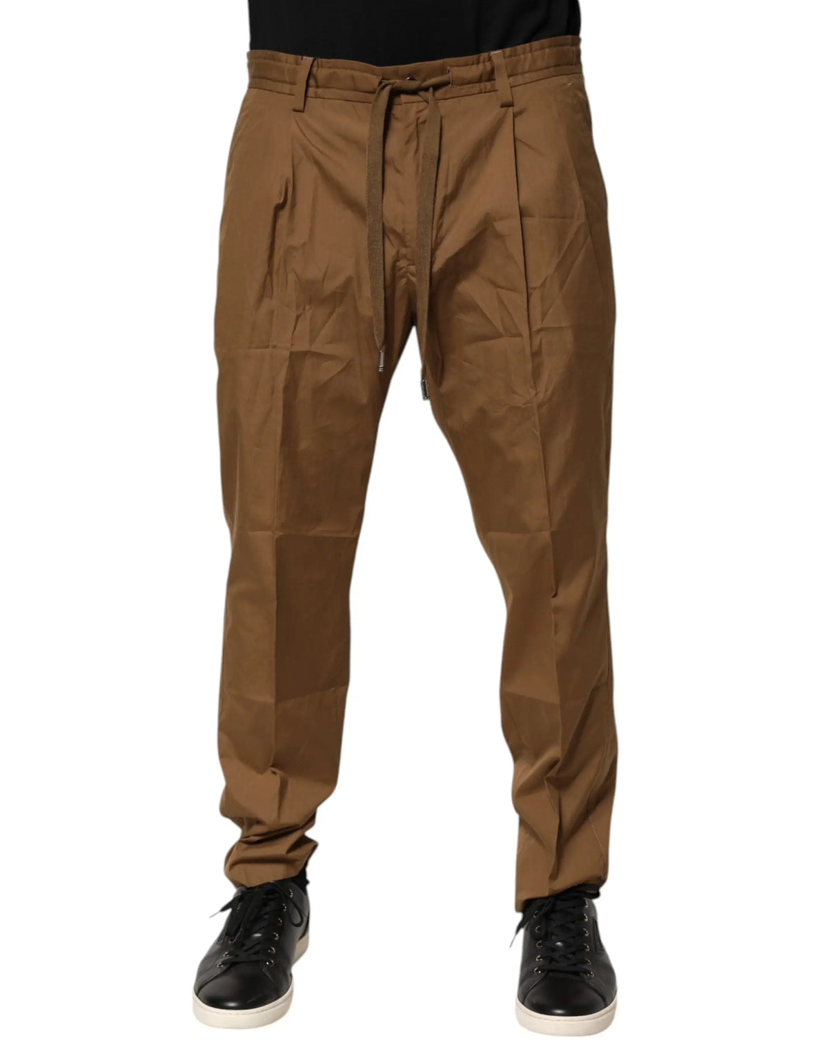 Pantalon jogger pour homme dolce & gabbana en coton marron avec taille mi-haute et plis subtils style décontracté