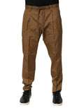 Pantalon jogger homme dolce gabbana en coton marron avec taille mi-haute et plis subtils style chino décontracté