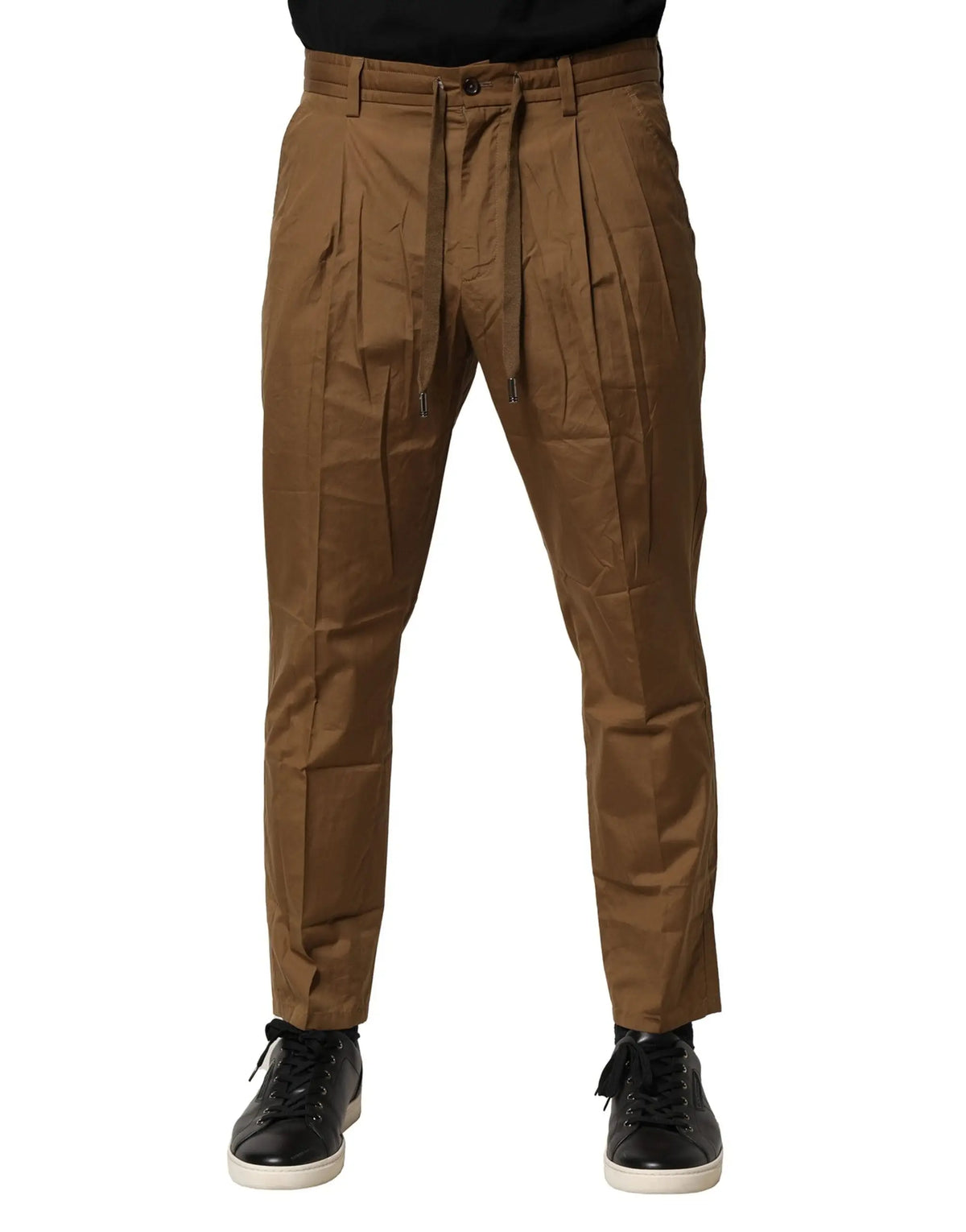 Pantalon chino marron pour homme dolce & gabbana en coton avec taille mi-haute et cordon de serrage