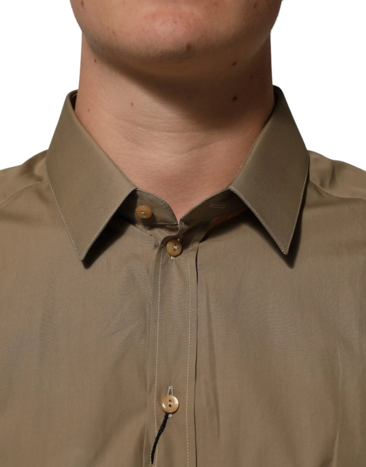 Chemise homme dolce & gabbana en coton marron kaki avec col boutonné et boutons couleur beige