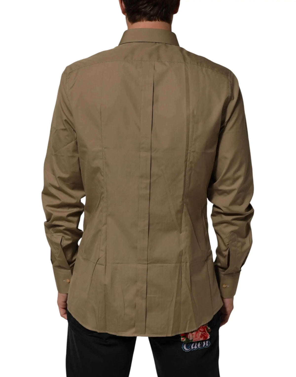 Chemise habillée hommes dolce & gabbana en coton marron kaki avec col classique manches longues et couture au dos
