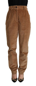 Pantalon skinny haute taille en velours côtelé marron dolce & gabbana avec fermeture à boutons en coton