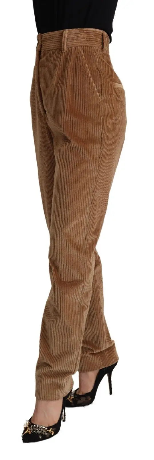 Pantalon skinny taille haute en coton velours côtelé marron dolce & gabbana avec coupe classique légèrement fuselée et coutures visibles