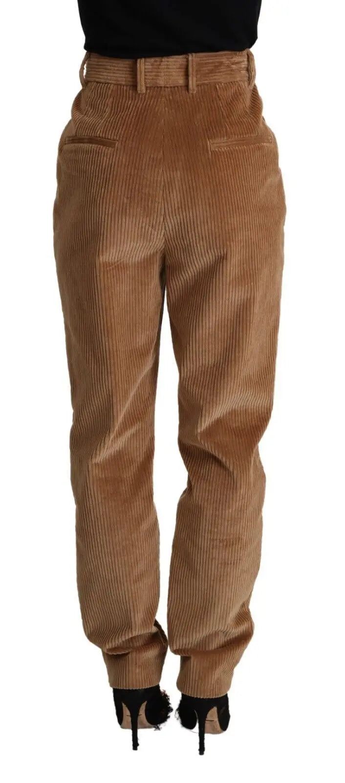 Pantalon skinny taille haute en velours côtelé marron dolce et gabbana avec ceinture et poches avant