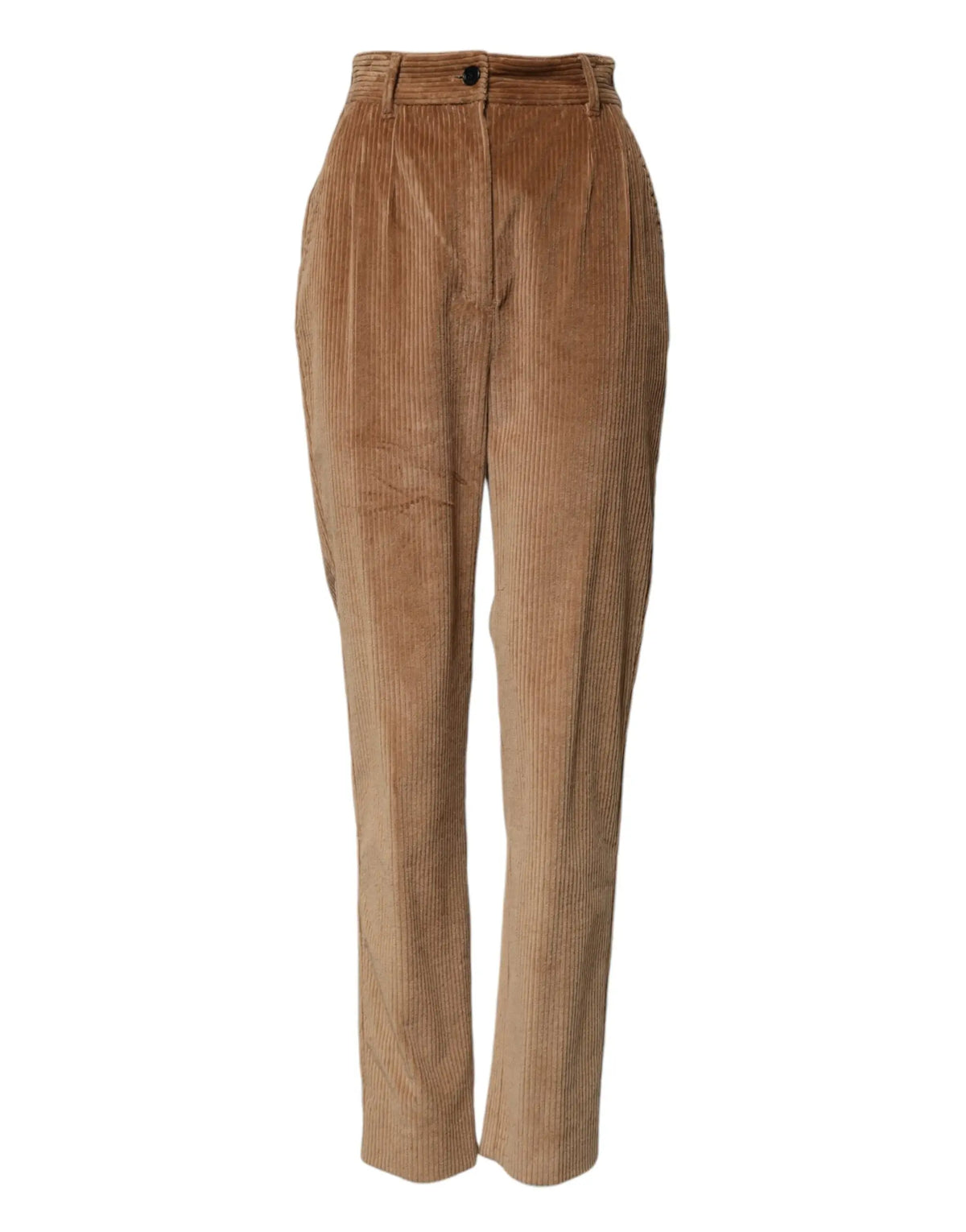 Pantalon tapered en velours côtelé marron dolce gabbana en coton avec taille haute et coupe droite