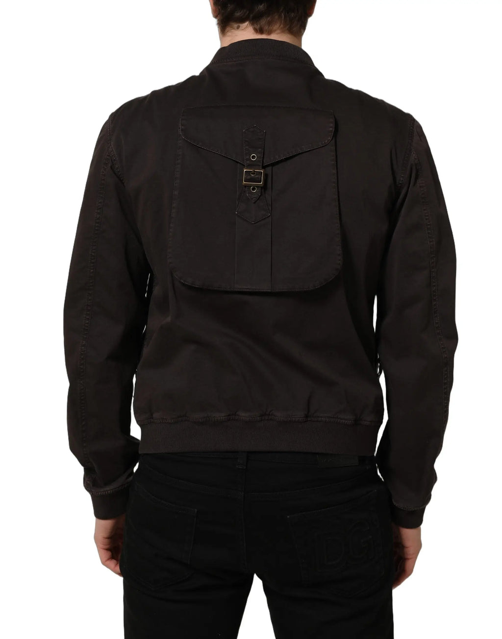 Dolce & gabbana bomber homme en coton marron avec fermeture éclair intégrale et poche rabat à boucle métallique noire