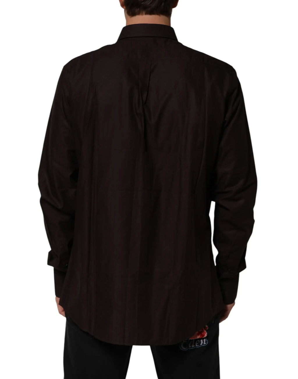 Chemise homme dolce gabbana marron en coton à manches longues avec col classique et léger brillant