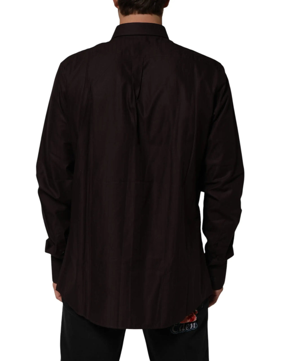 Chemise homme dolce gabbana marron en coton à manches longues avec col classique et léger brillant