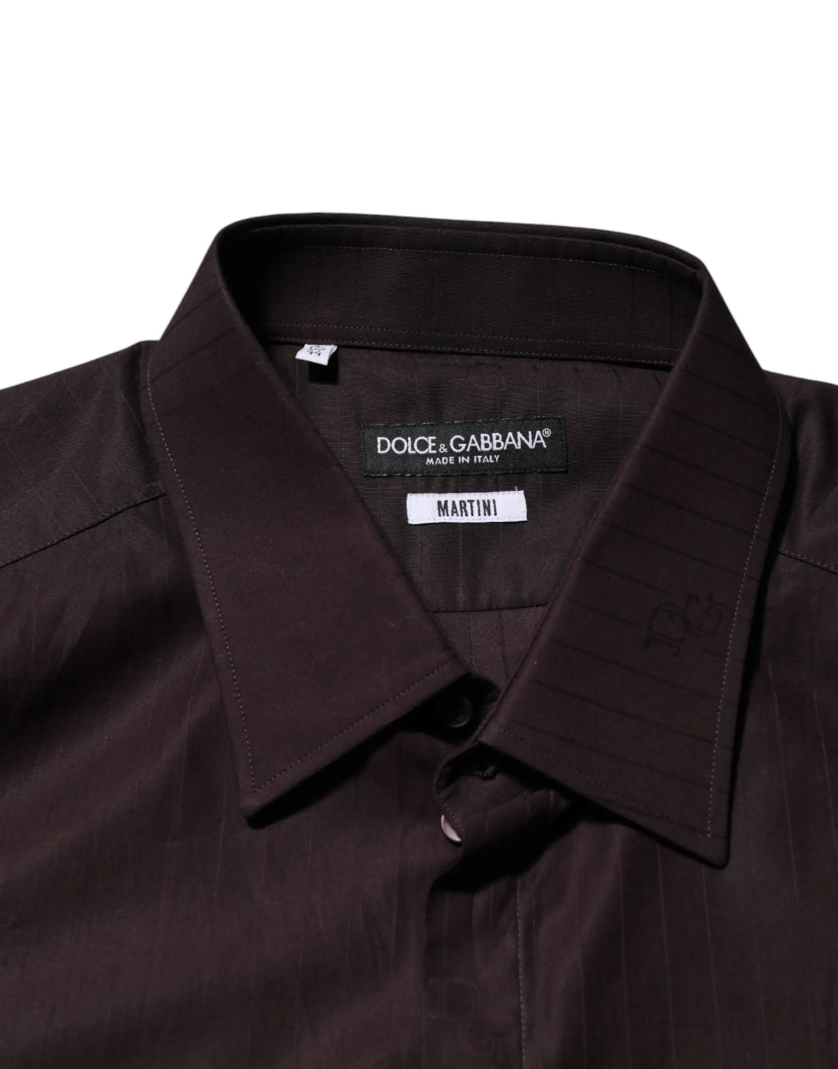 Chemise habillée dolce & gabbana marron en coton à manches longues avec texture rayée subtile et col net