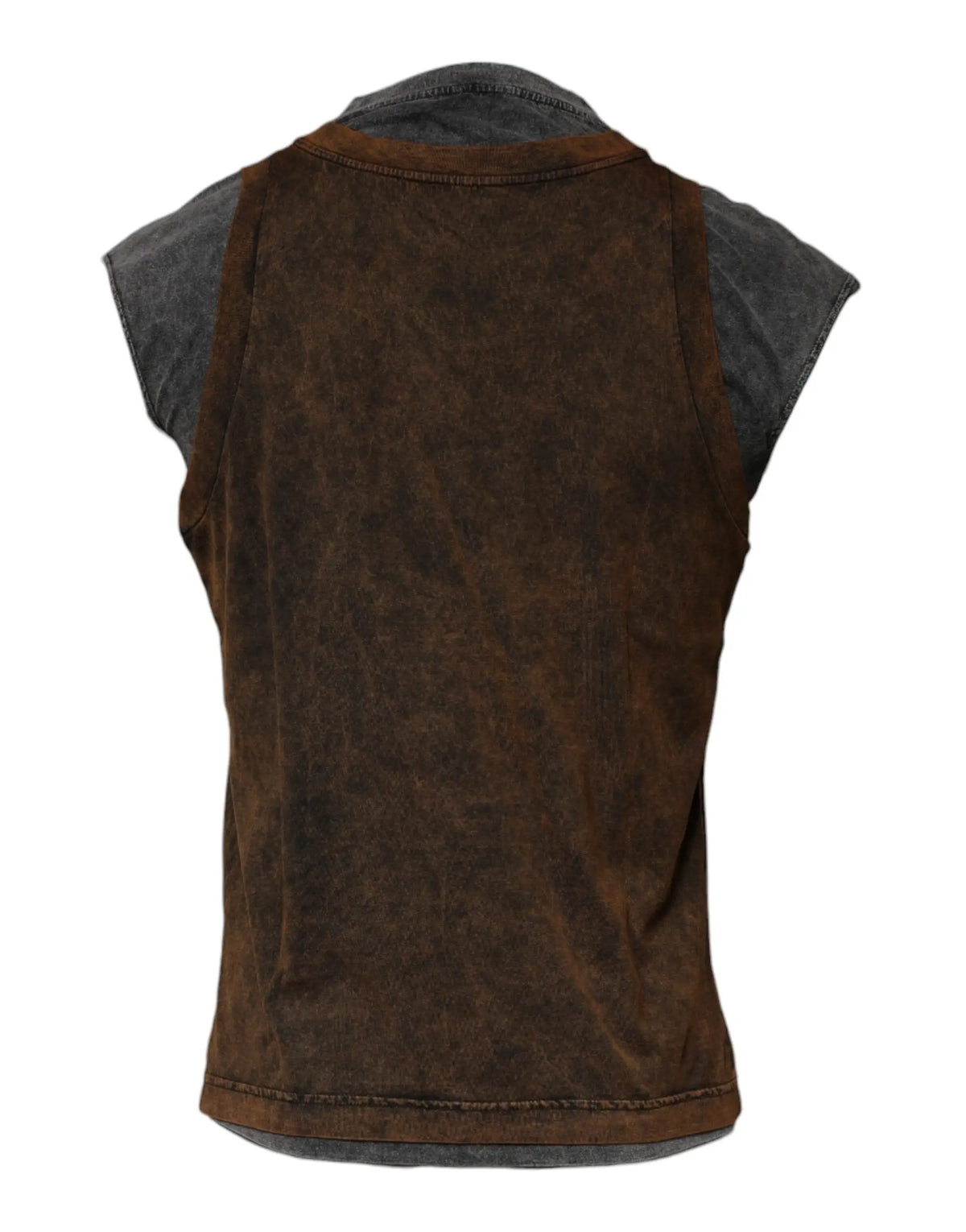 Dolce & Gabbana t-shirt sans manches en coton marron avec gilet en daim marron manches et col en denim gris foncé