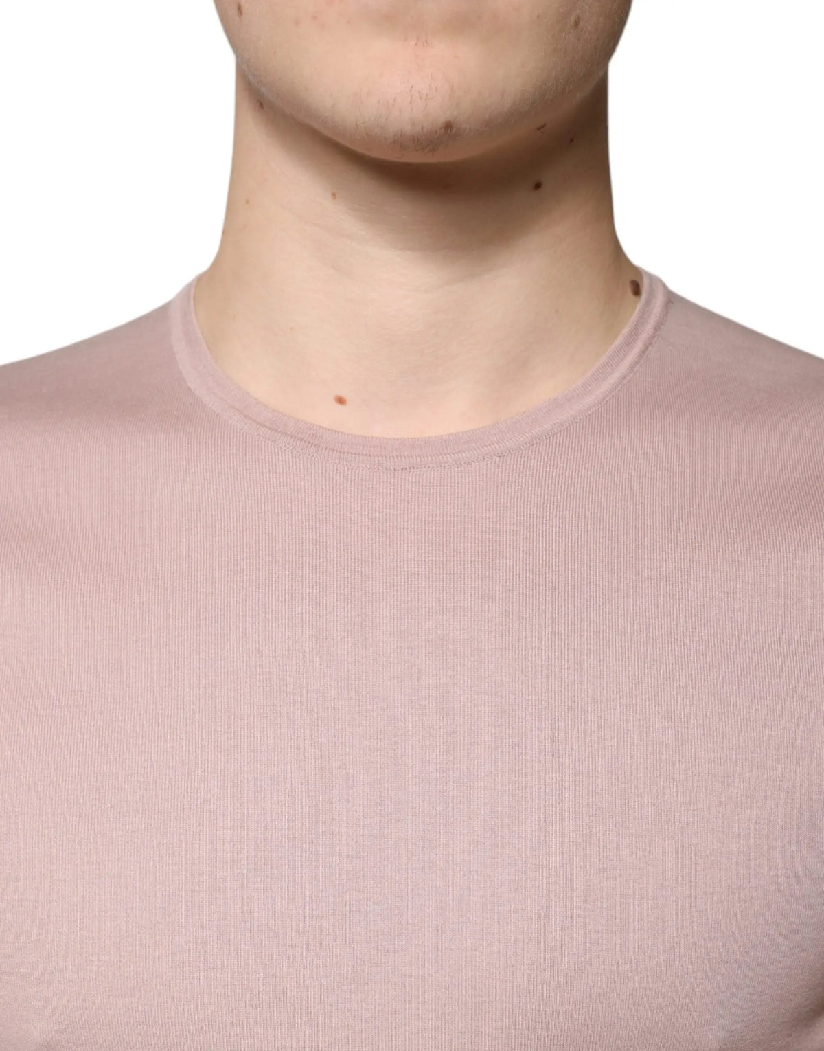 Dolce & gabbana t shirt marron en coton manches courtes col rond avec haut côtelé rose blush doux