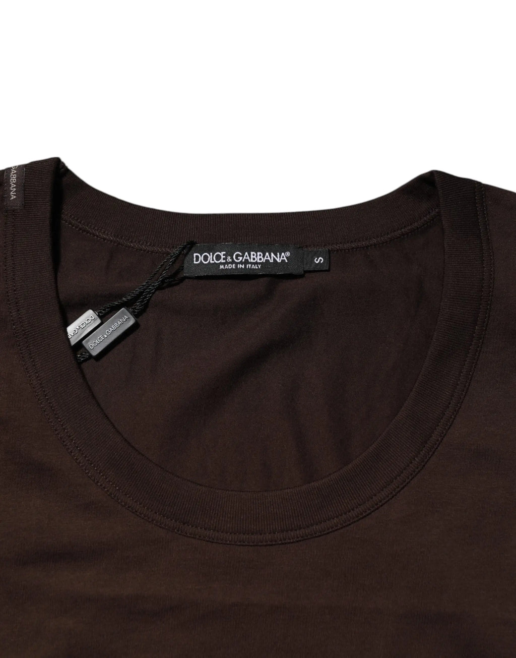 T-shirt marron foncé en coton dolce & gabbana avec encolure ronde classique et étiquette de marque visible