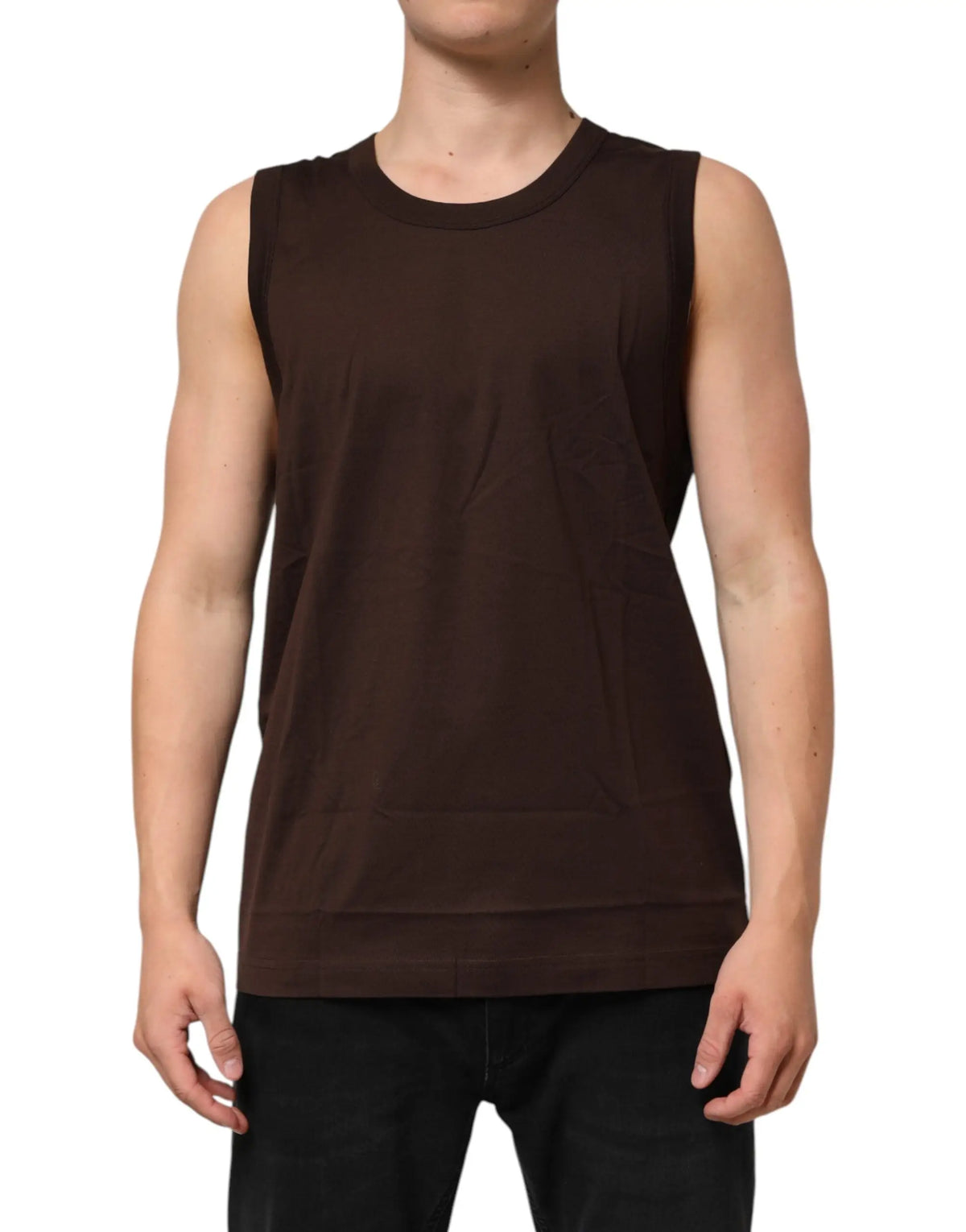Dolce & gabbana débardeur homme en coton marron foncé à col rond et ourlet droit sans manches simple