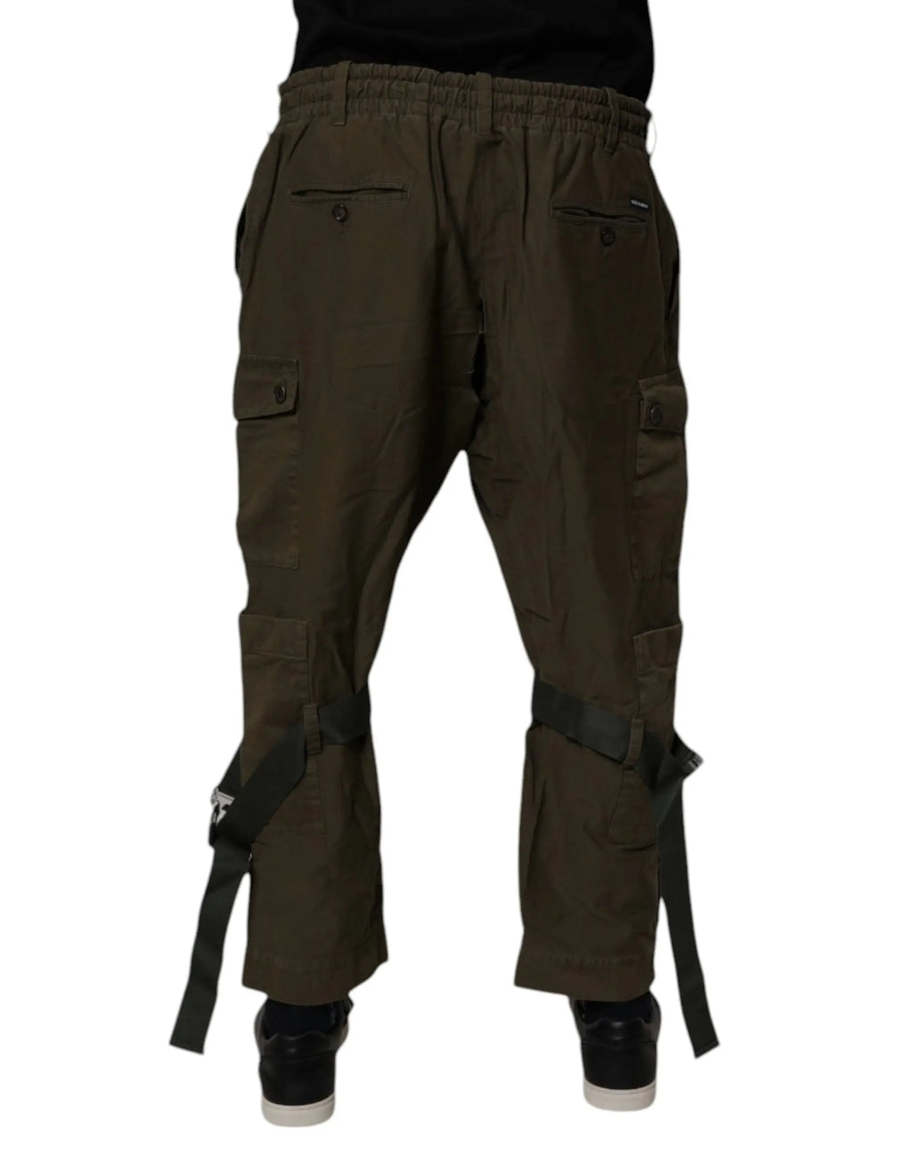 Pantalon cargo marron dolce & gabbana en coton stretch avec poches multiples et sangles noires aux jambes