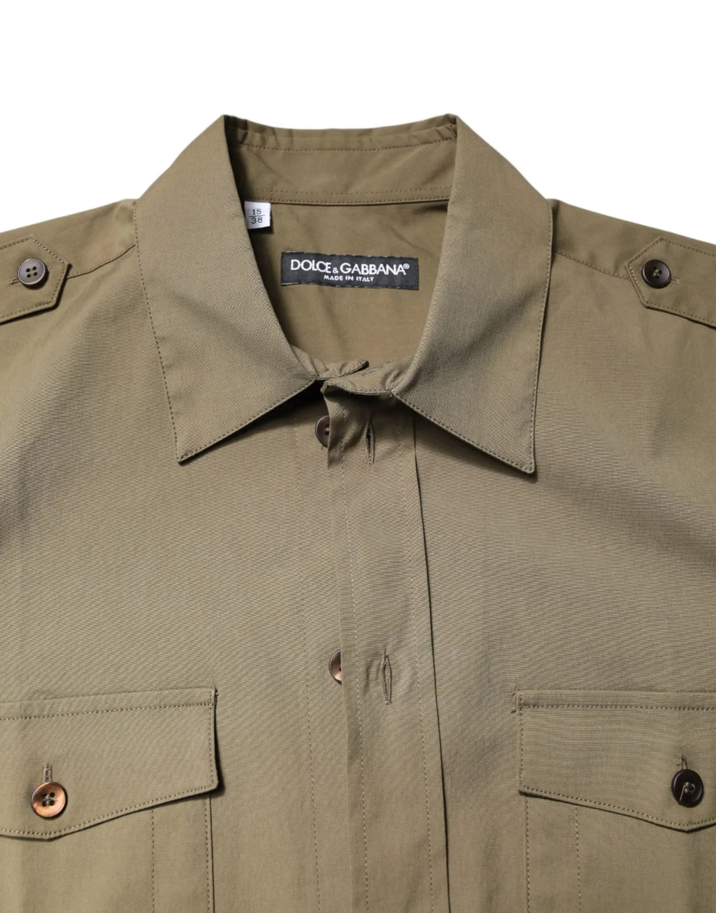 Chemise casual à manches longues dolce & gabbana en coton marron extensible avec col structuré et poches poitrine boutonnées