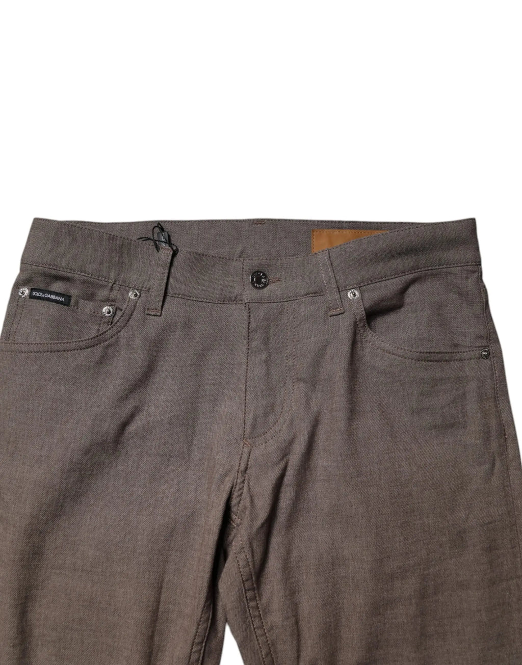 Pantalon chino marron en coton stretch dolce gabbana avec jeans denim gris texturé motif tissé subtil et matériel argenté