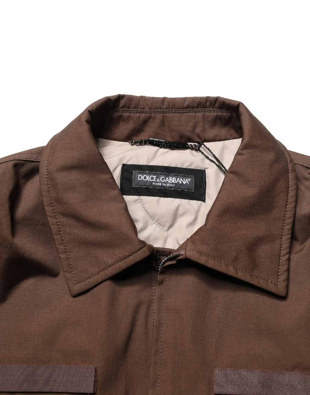 Veste bomber dolce & gabbana marron en coton stretch avec fermeture zippée et intérieur matelassé beige