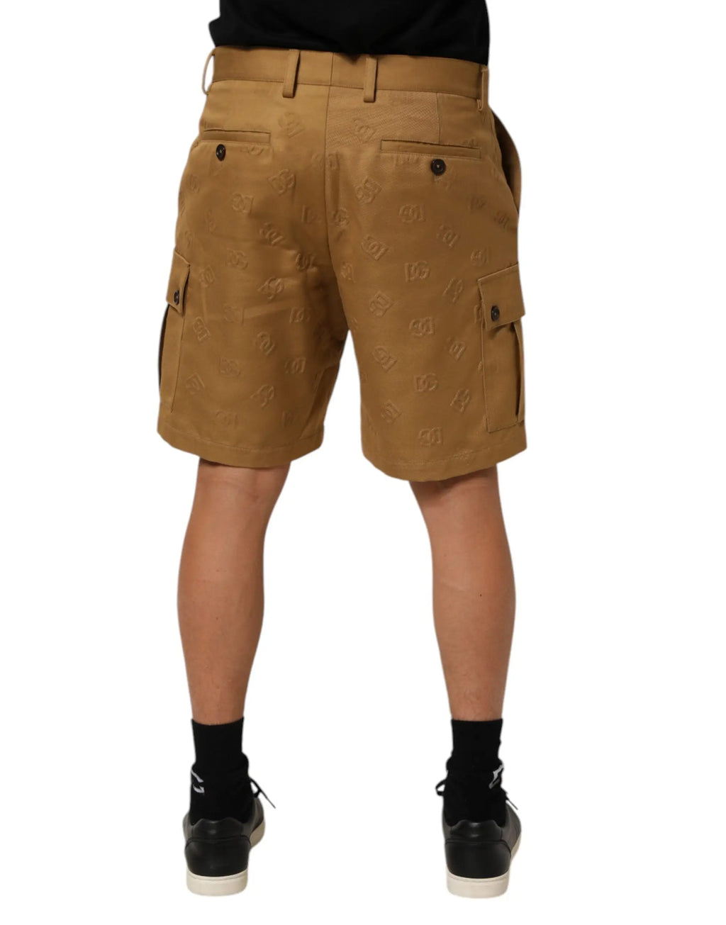 Shorts cargo bermuda marron en coton stretch dolce gabbana avec motif logo discret répété
