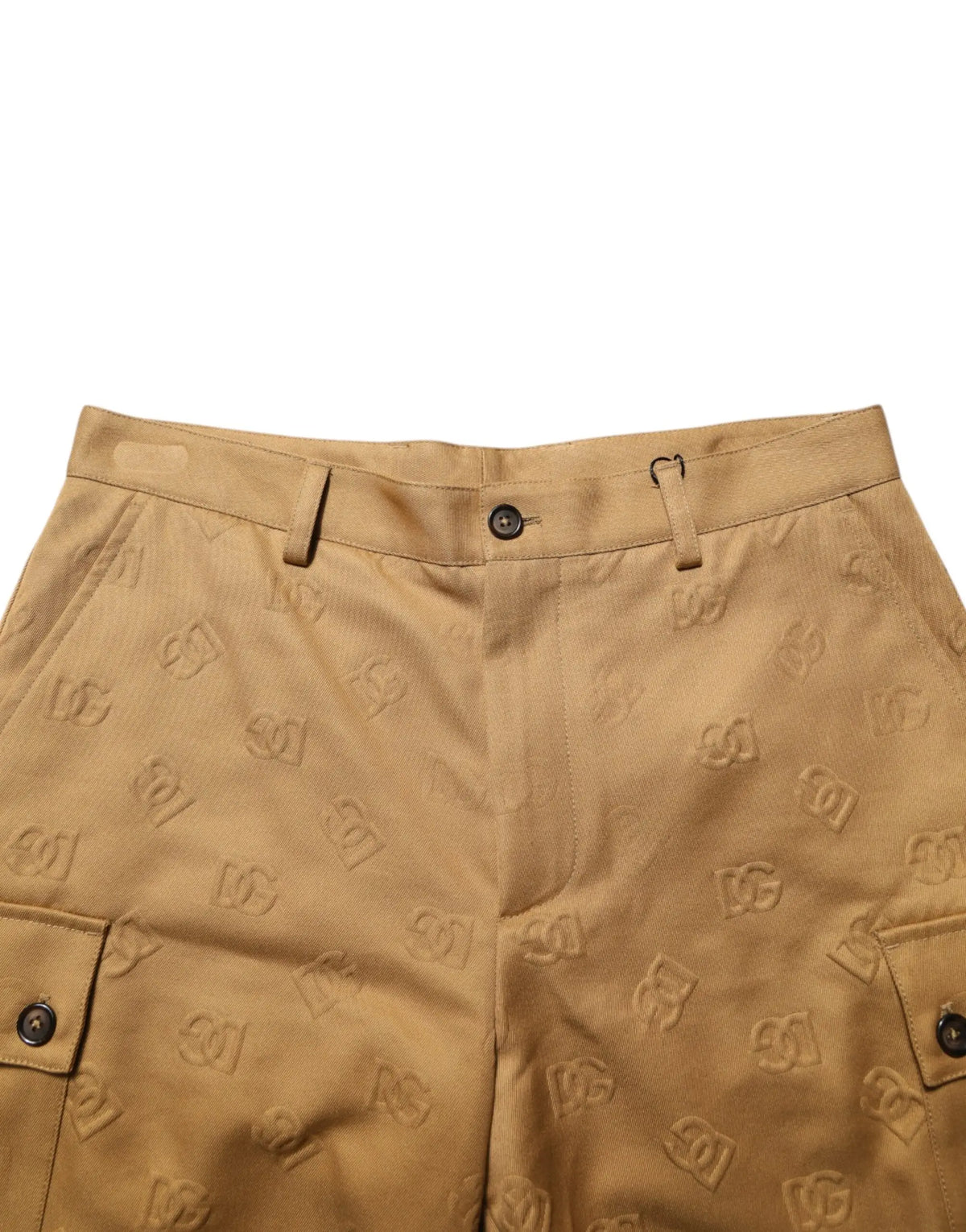 Shorts cargo bermuda dolce & gabbana marron en coton stretch avec motif logo dc embossé intégral