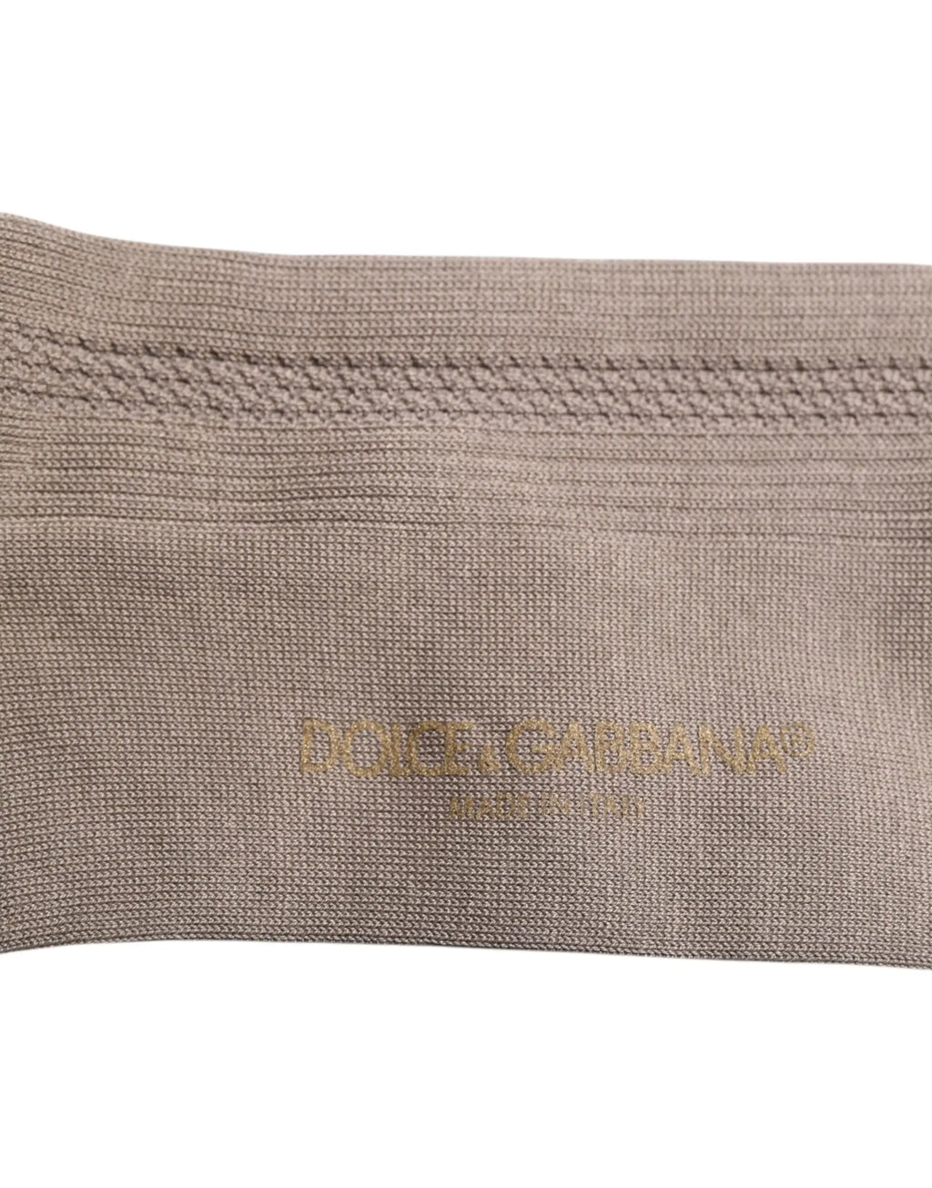 Chaussette beige en coton extensible dolce et gabbana avec motif texturé subtil et logo brodé en fil doré