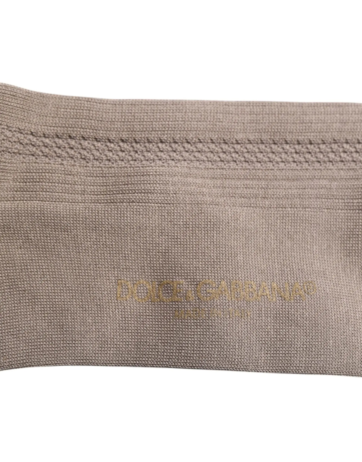 Chaussette beige en coton extensible dolce et gabbana avec motif texturé subtil et logo brodé en fil doré