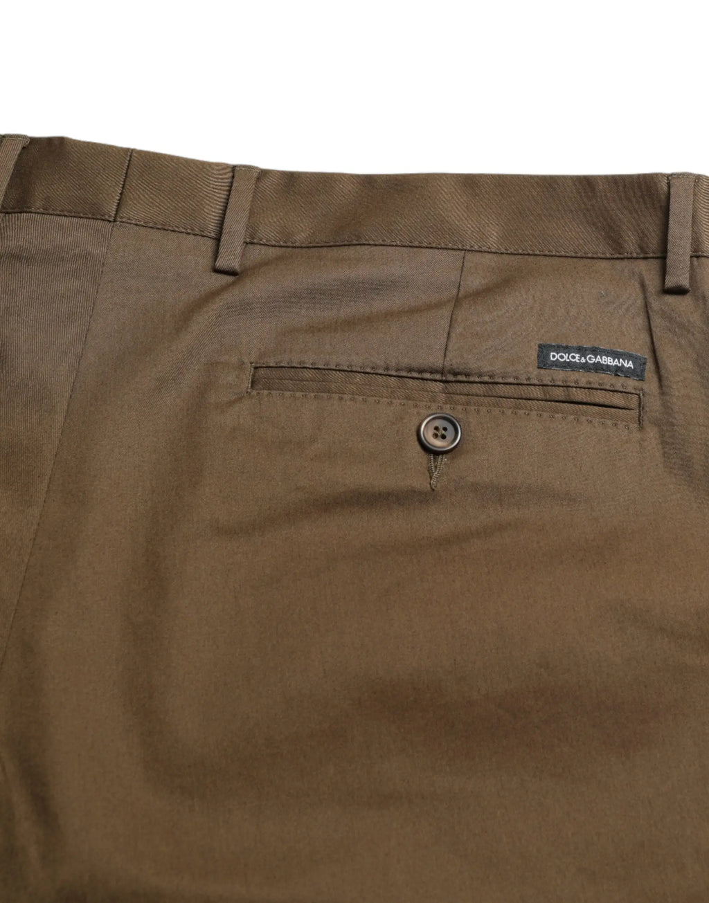 Vue arrière de bermuda dolce et gabbana en coton marron stretch avec texture subtile et étiquette de marque