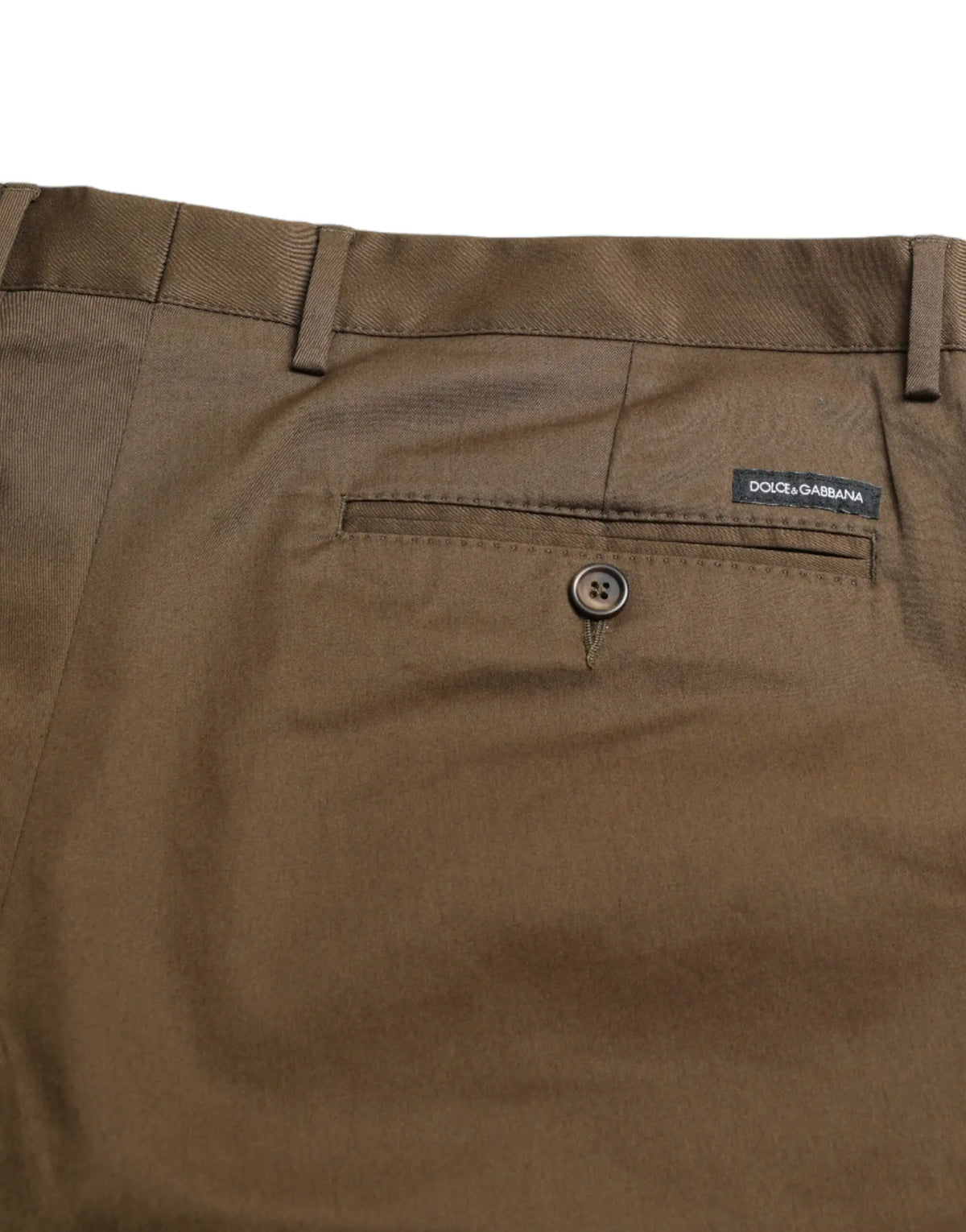 Vue arrière de bermuda dolce et gabbana en coton marron stretch avec texture subtile et étiquette de marque