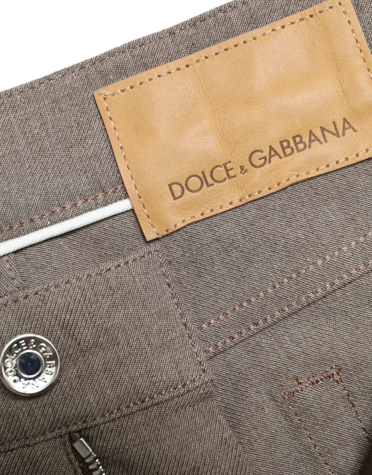 Pantalon skinny homme dolce gabbana marron en coton stretch avec patch marque en cuir tan au dos