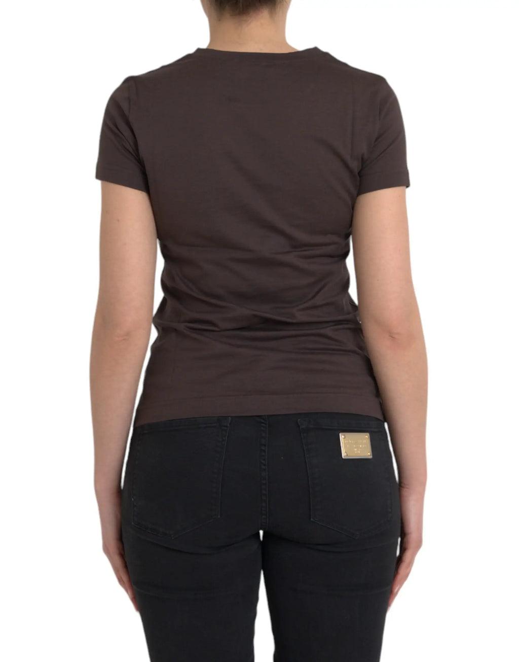 T-shirt dolce & gabbana marron à col rond 2017 avec manches courtes et texture subtile du tissu