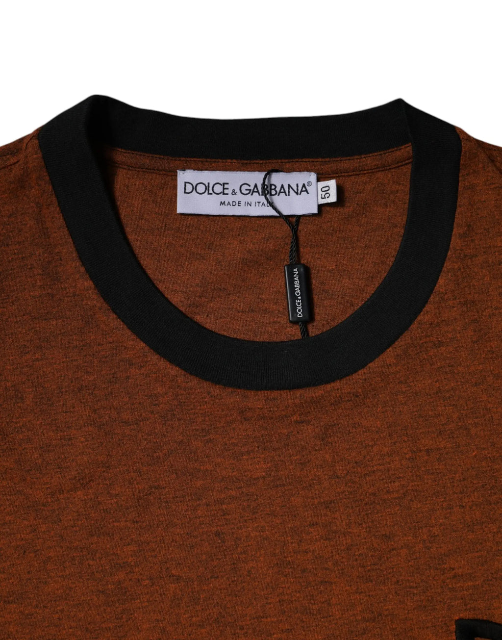 T-shirt dolce & gabbana marron en coton chiné avec col rond côtelé noir et étiquette de marque visible