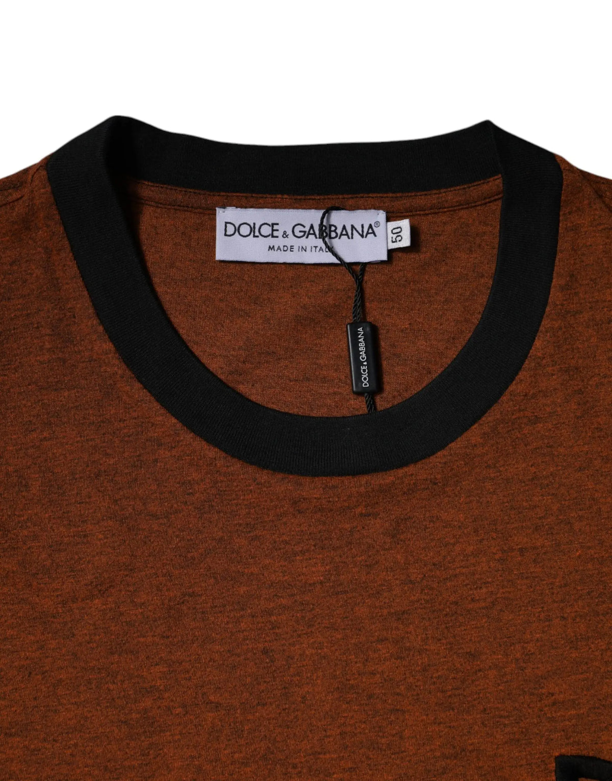 T-shirt dolce & gabbana marron en coton chiné avec col rond côtelé noir et étiquette de marque visible