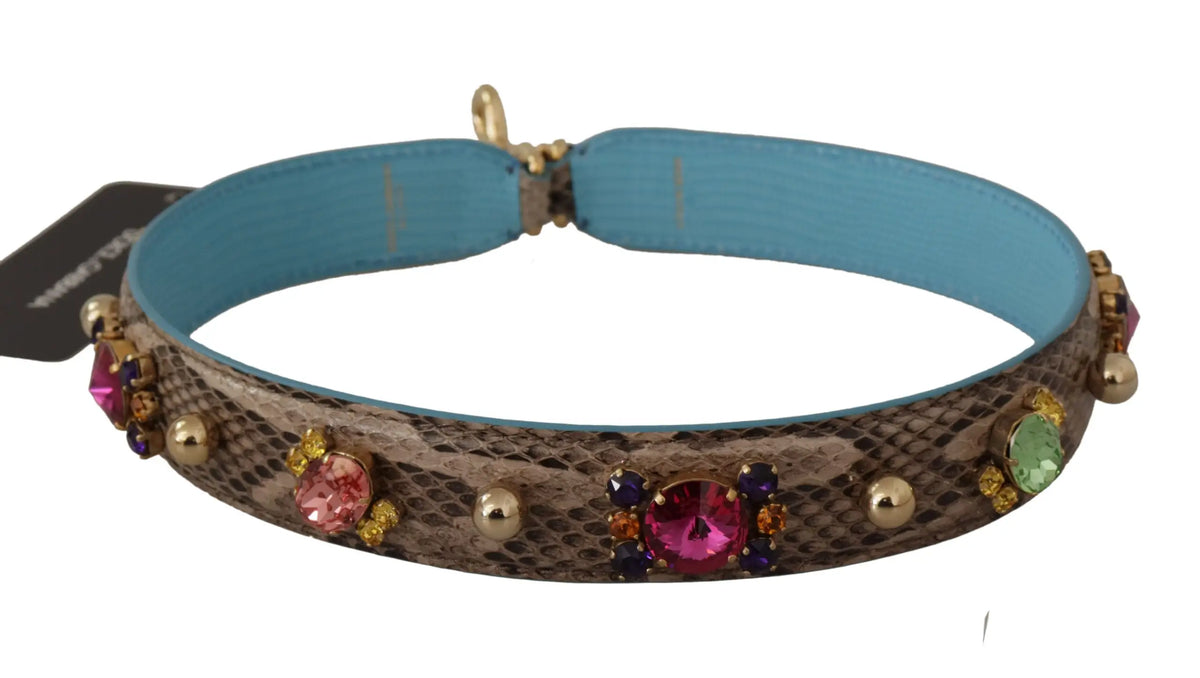 Turquoise leather choker with snakeskin pattern and colorful rhinestones for dolce & gabbana brown exotic leather crystals shoulder strap