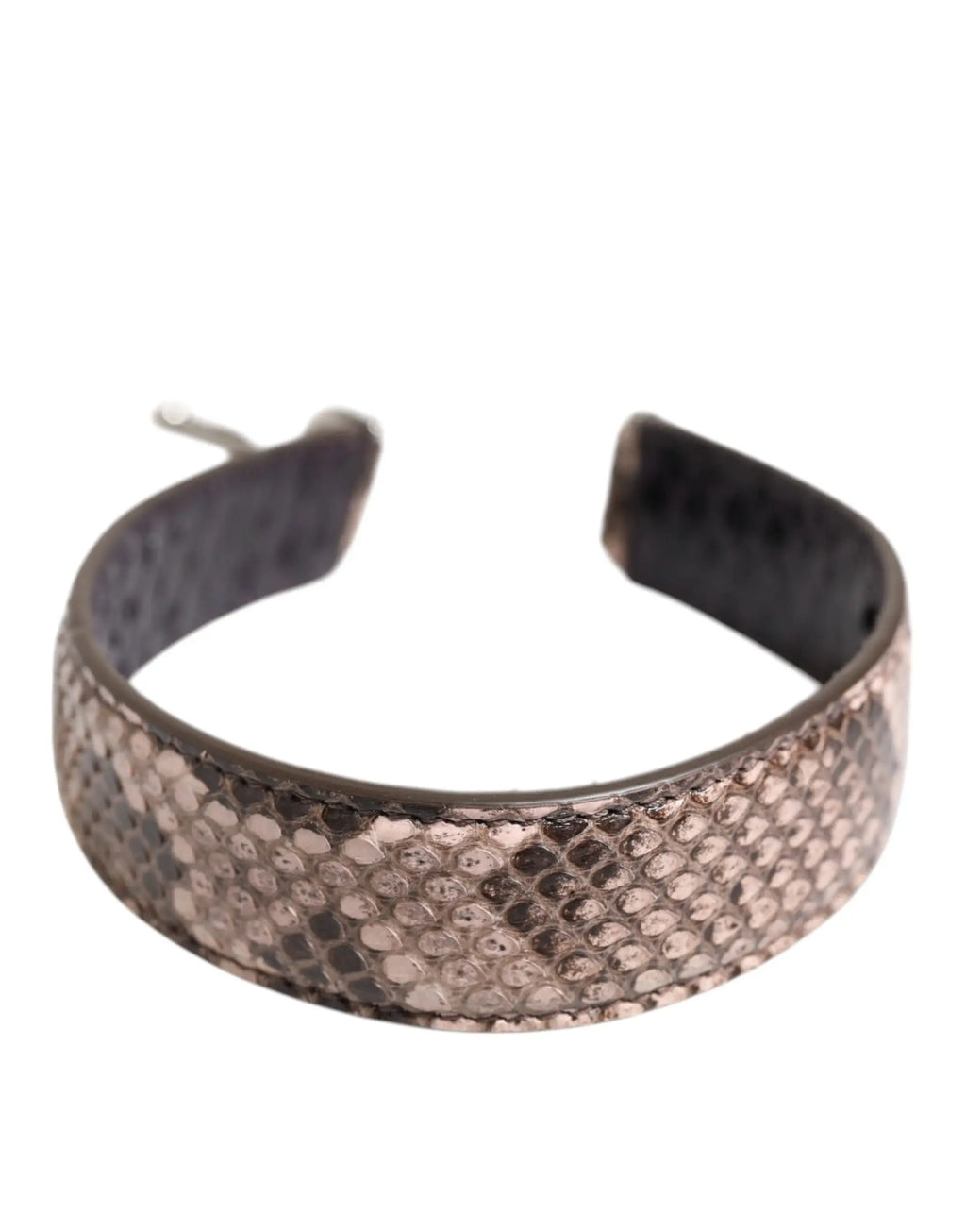 Bracelet manchette en cuir effet peau de serpent rose gold avec design ouvert élégant et bords métalliques polis pour sac dolce & gabbana