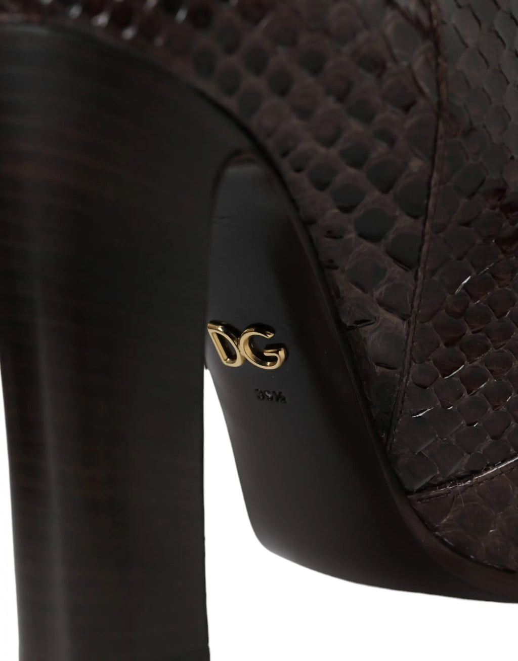 Dolce & gabbana marron bottes hautes en cuir exotique effet serpent avec logo dg doré sur la semelle intérieure