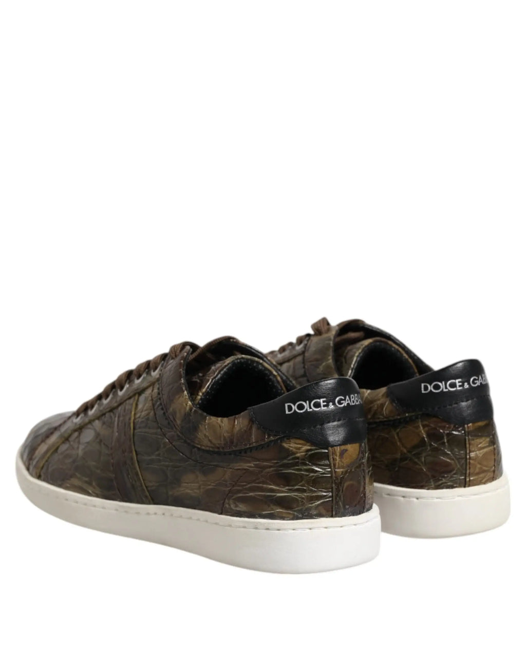 Dolce & gabbana baskets basses en cuir embossé croco olive avec semelles en caoutchouc blanc