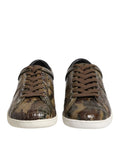 Dolce & gabbana baskets basses en cuir exotique marron embossé crocodile avec semelles en caoutchouc blanches et lacets assortis