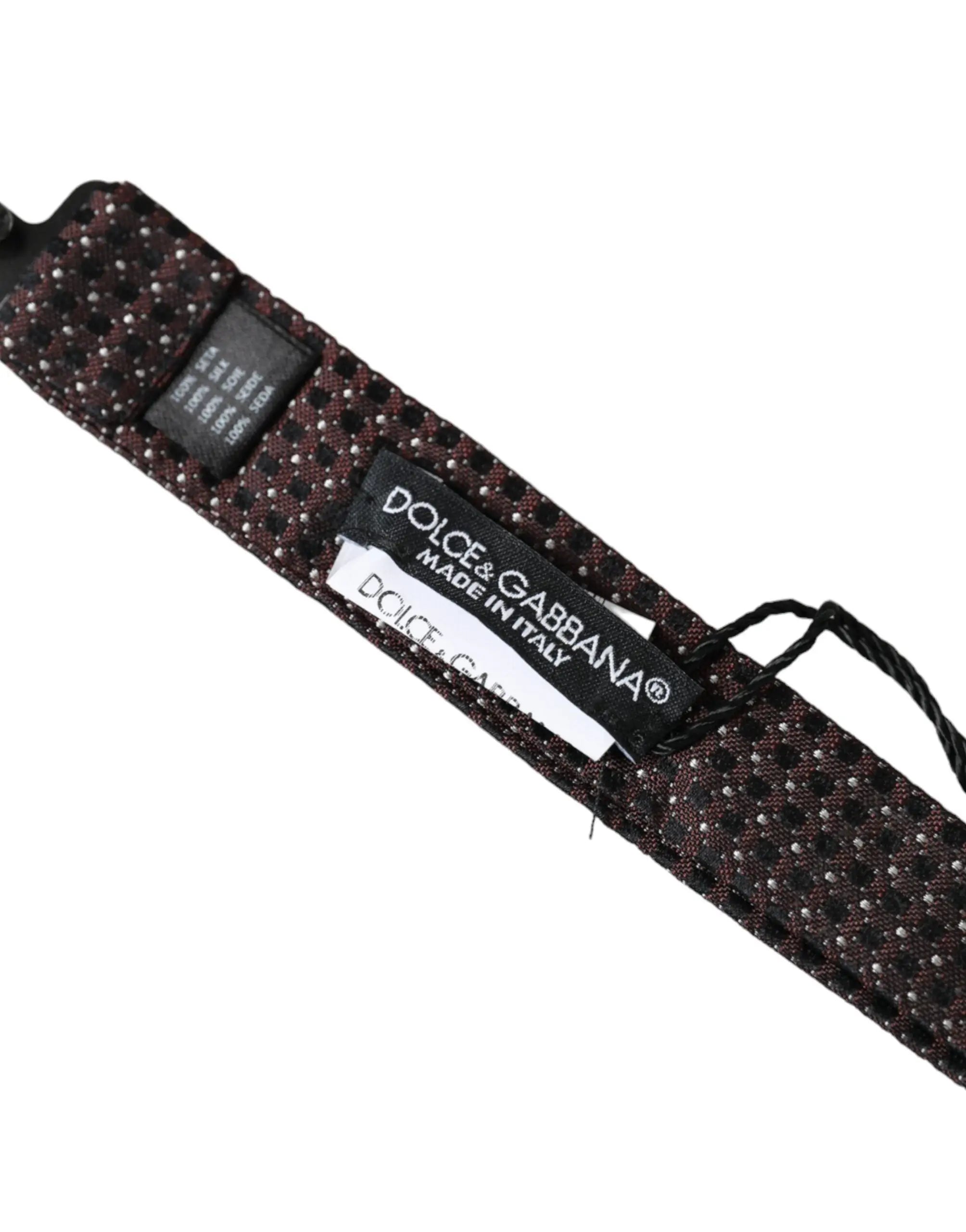 Cravate papillon pour homme dolce & gabbana en soie marron foncé avec petits points argentés brillants ajustable