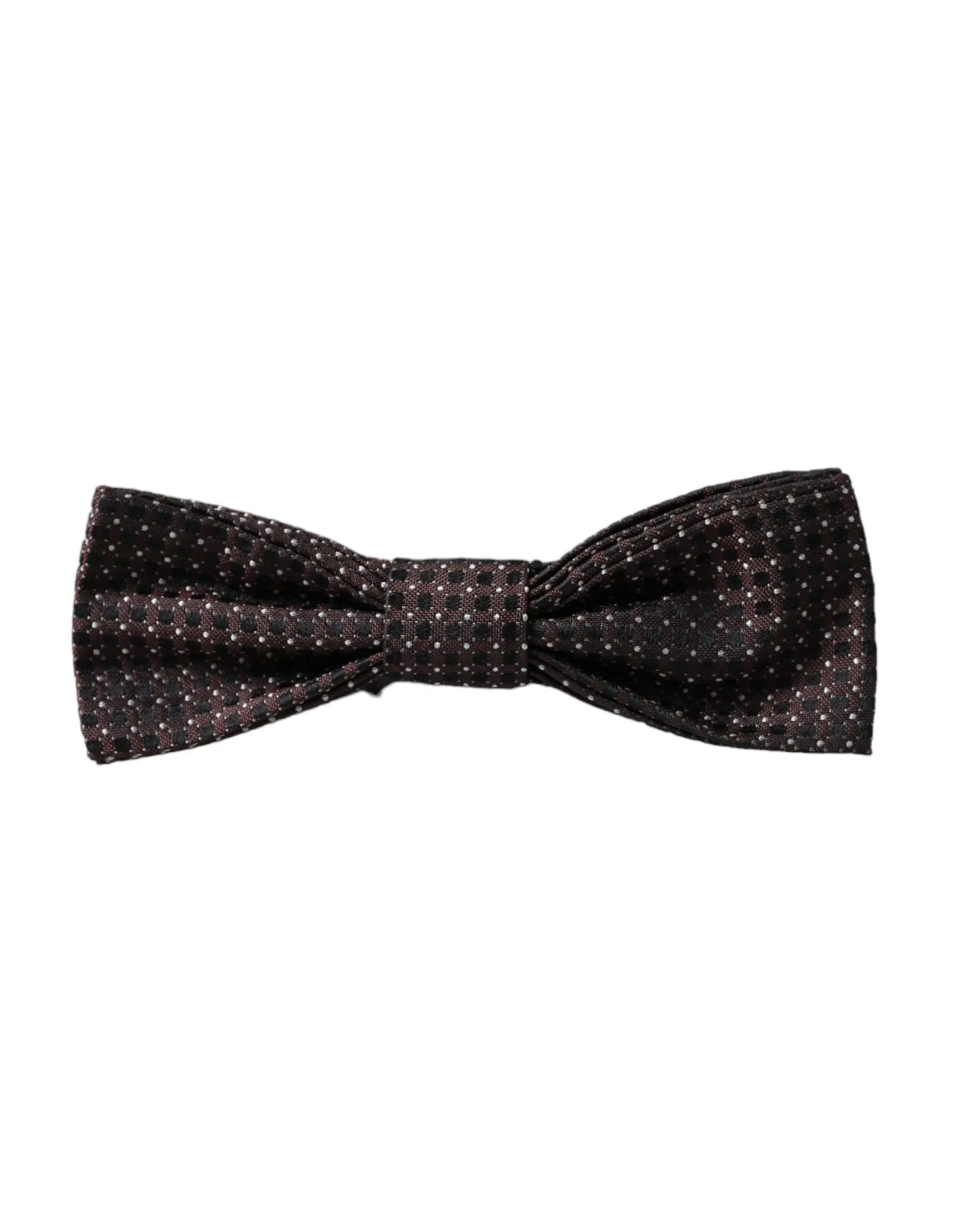 Dolce & gabbana papillon homme en soie marron avec nœud papillon noir à pois blancs subtils ajustable