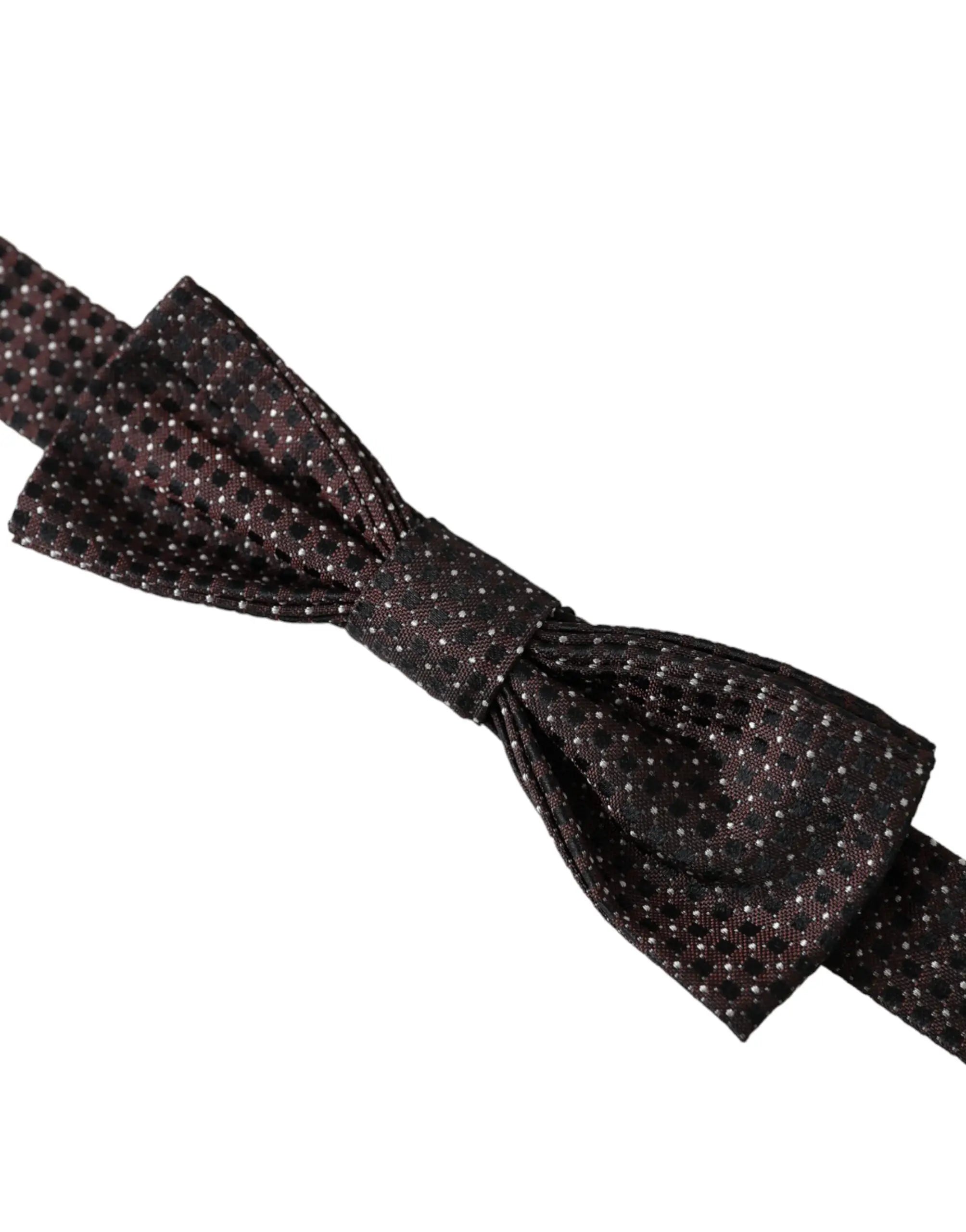 Noeud papillon réglable pour homme dolce & gabbana en soie marron avec pois blancs subtils sur tissu lisse texturé