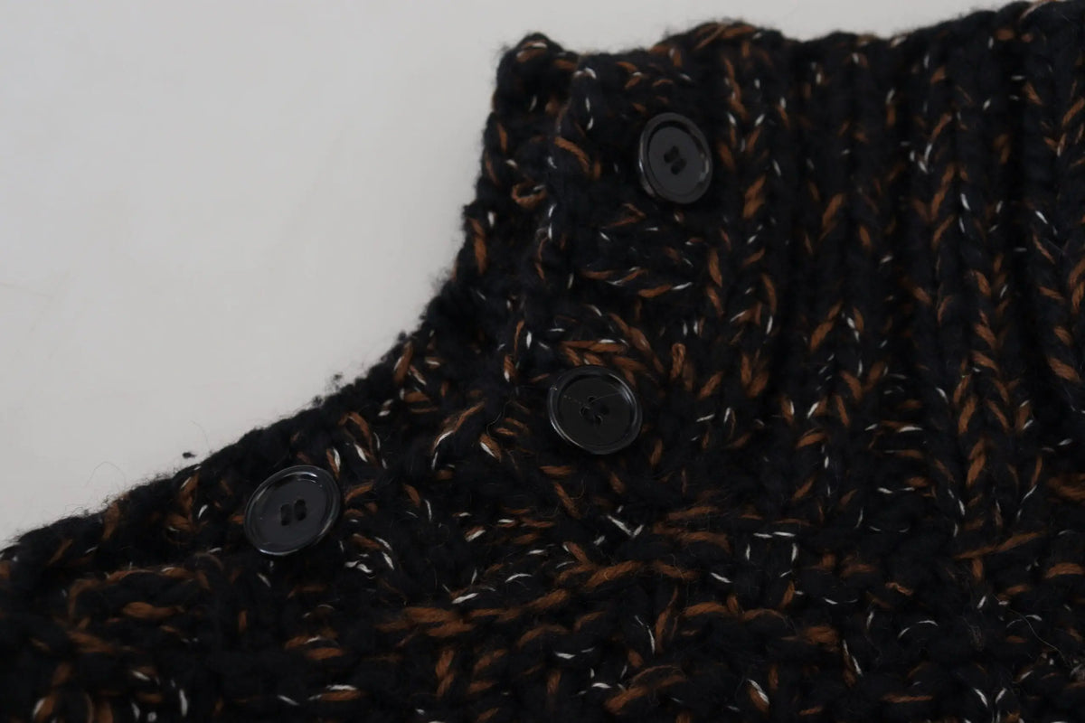 Dolce & gabbana pull en maille brute a la main marron texturé avec col roulé et trois boutons noirs